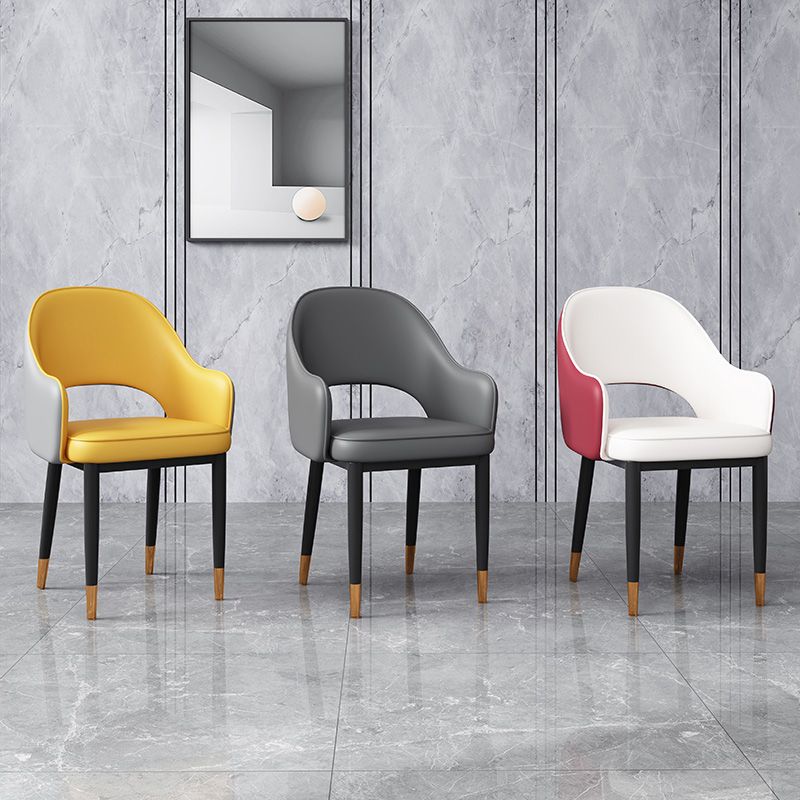 Glam Open Back Dining Arm Chair Leather Dining Chair for Kitchen