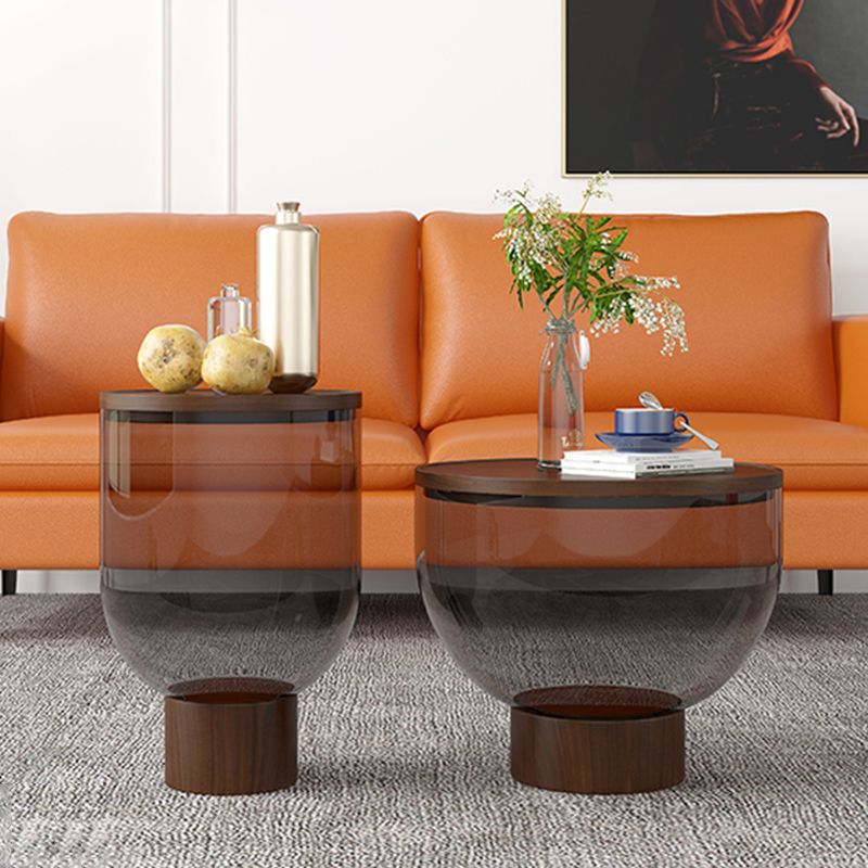Contemporary Style Round Side End Table Pedestal Glass Side Table