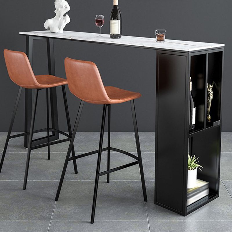Sintered Stone Bar Table Modern Rectangle Bar Table with Storage Shelves