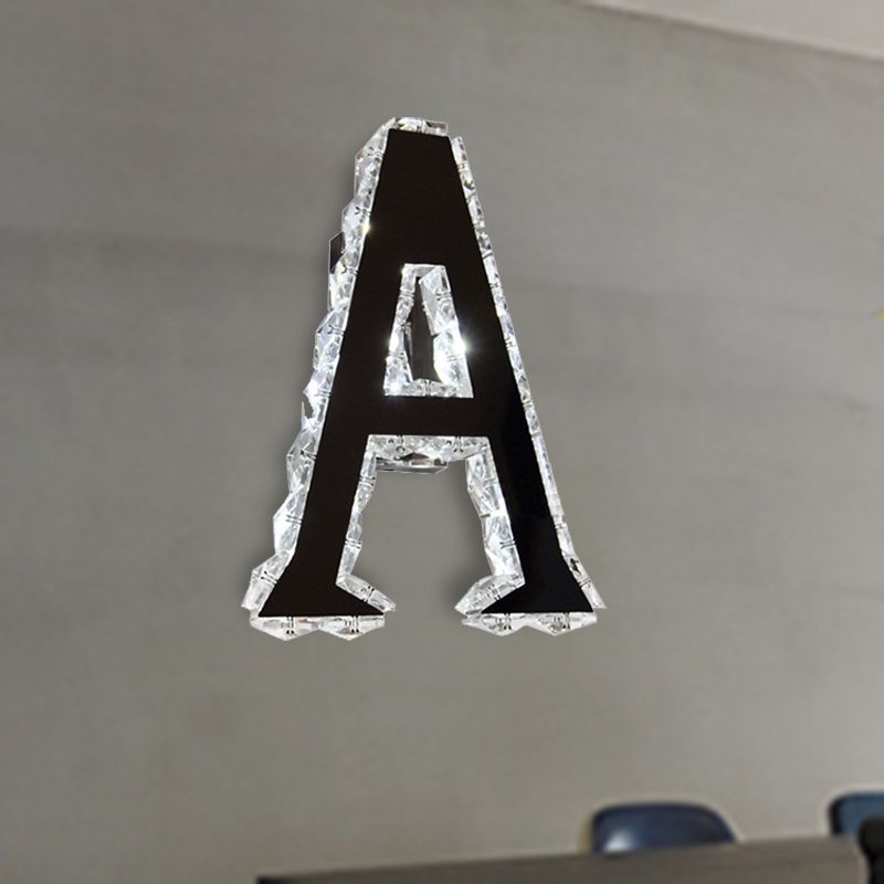 LED Store Wall Lamp Modern Black Wall Mount Light with A-Shaped Clear Crystal Shade in Warm/White/Natural Light