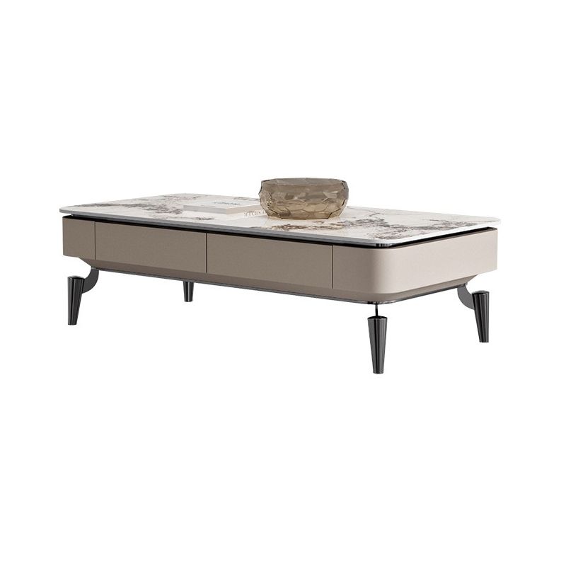 4 Legs Cocktail Table Modern Rectangle Single Coffee Table with 4 Drawers