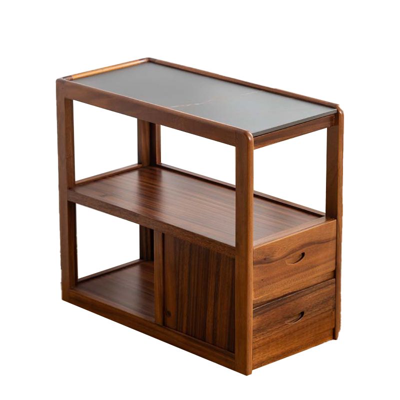 Modernistic Sofa Side Accent Table Solid Wood Block Rectangular with Storage