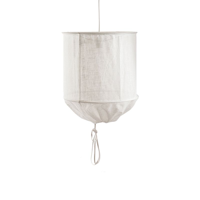 Hand-Worked Barrel Fabric Pendant Lamp Modern 1-Light Flaxen Hanging Ceiling Light with Pull String
