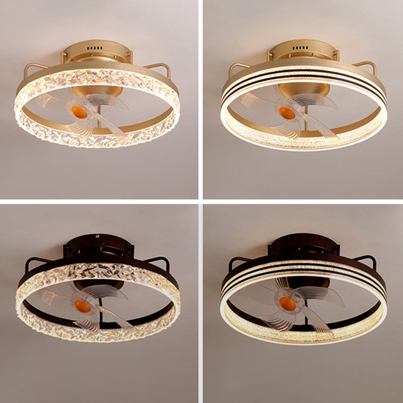 Circle Metal Ceiling Fan Light Simple LED Ceiling Light Fixture for Bedroom