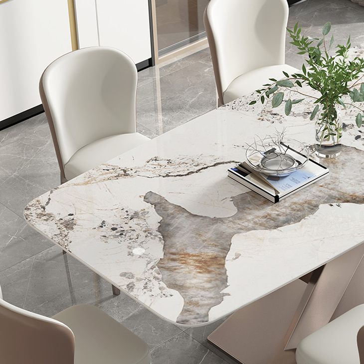 Rectangle Traditional Luxury Dining Table Grey Sintered Stone Table with Pedestal Base