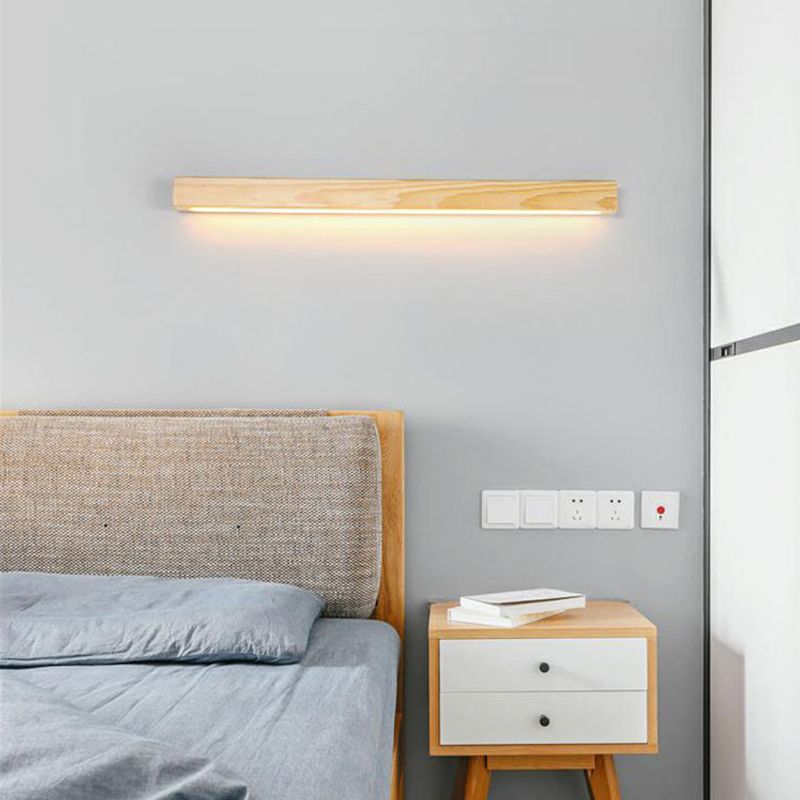 Wood Linear Wall Sconce Lighting Minimalist Style LED Beige Wall Mount Light Fixture