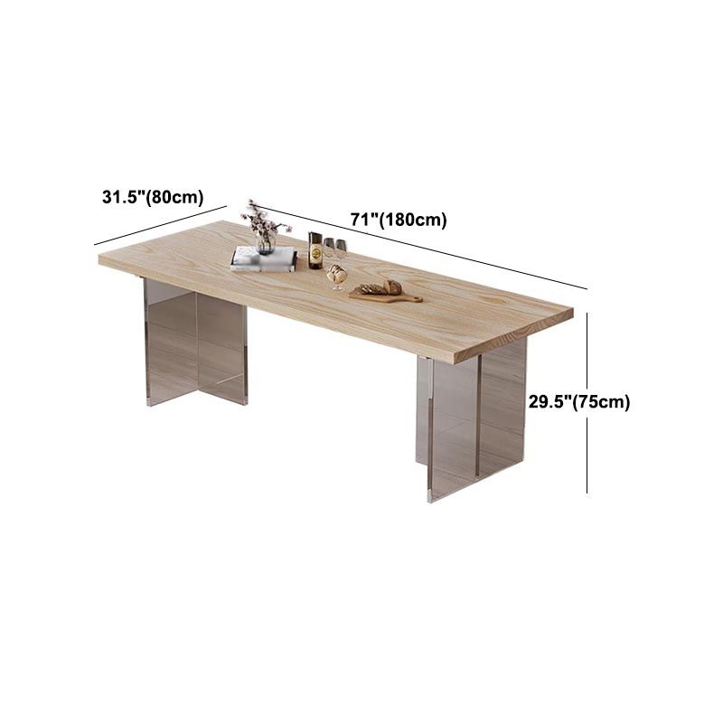 Acrylic Double Pedestal Dining Table Modern Rectangle Dining Room Table with Wood Top