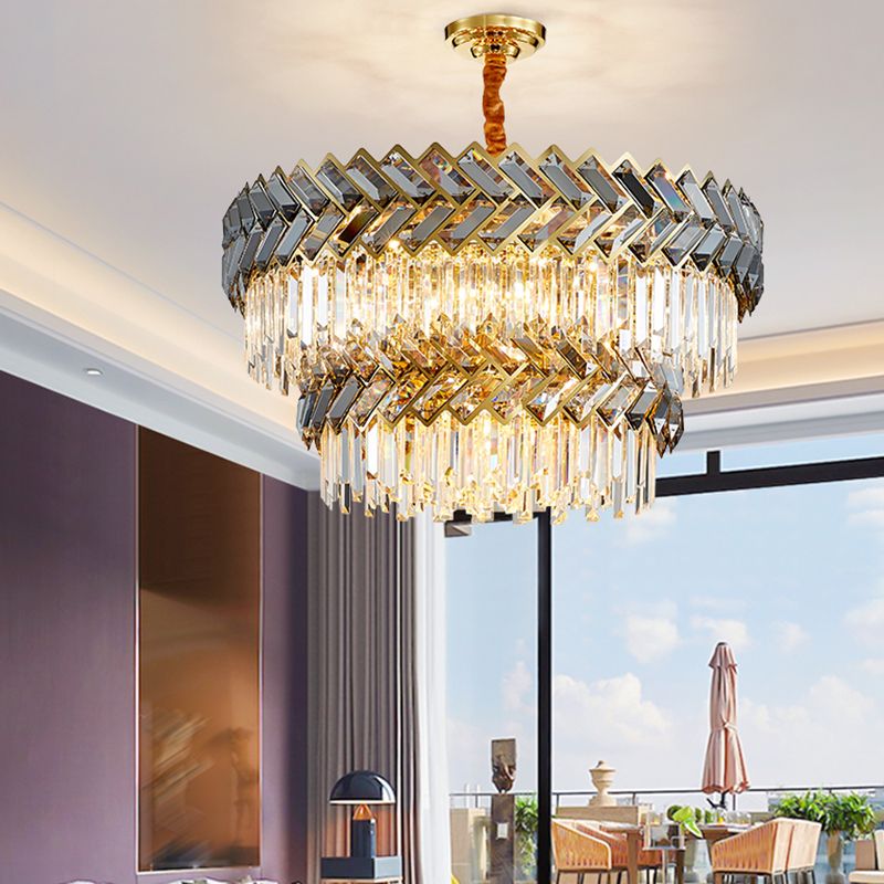 Contemporary Round Pendant Light Fixture Crystal Living Room Chandelier in Gold