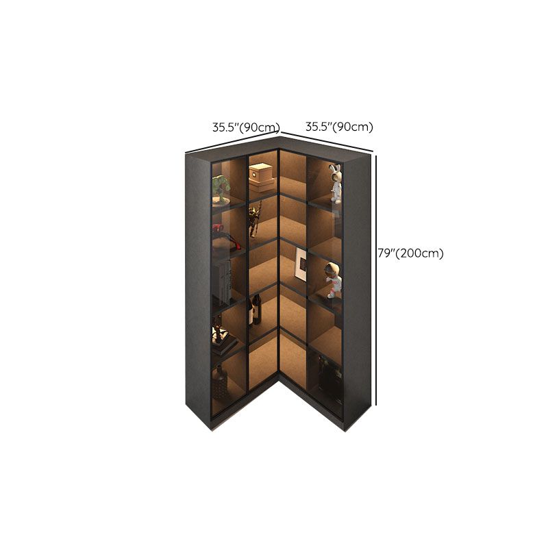 Corner Glass Paned Wood No Distressing Contemporary Accent Cabinet