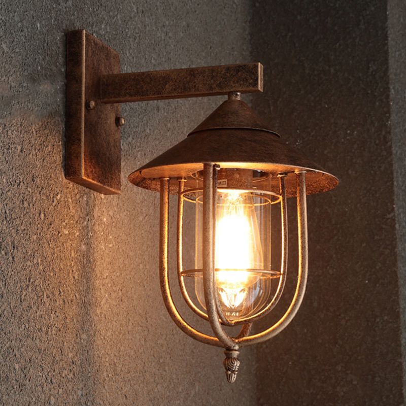 Verre transparent noir / bronze mur suspendu capsule lumineuse 1 lumière de style vintage de la lampe avec cage métallique