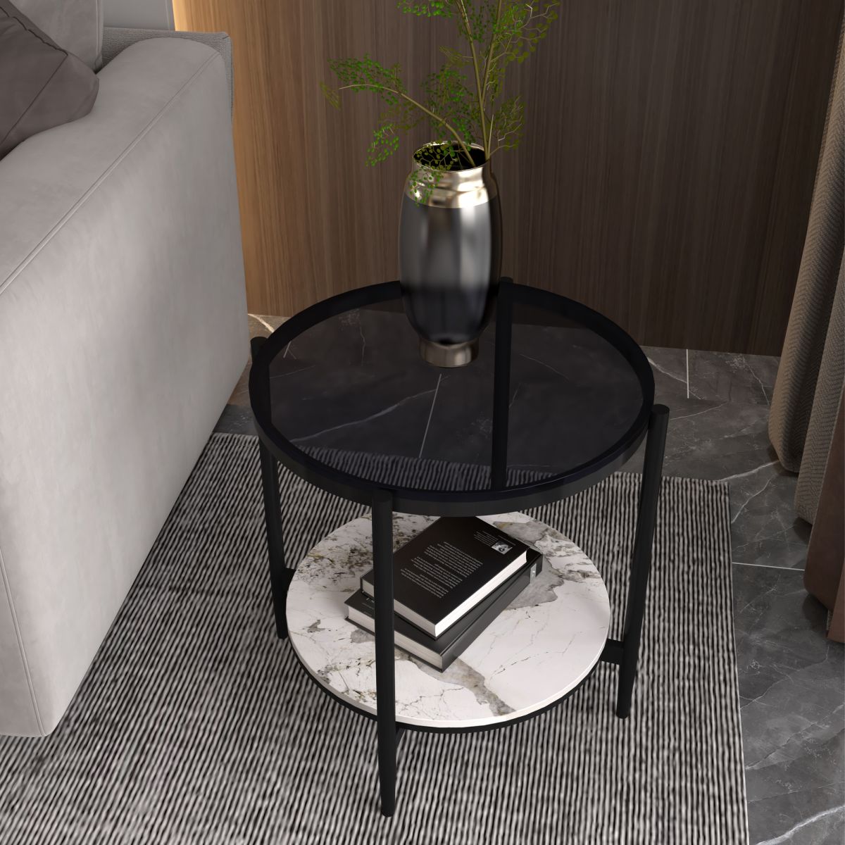 Modernistic 4 Legs Round Double Tier Living Room Accent Side Table