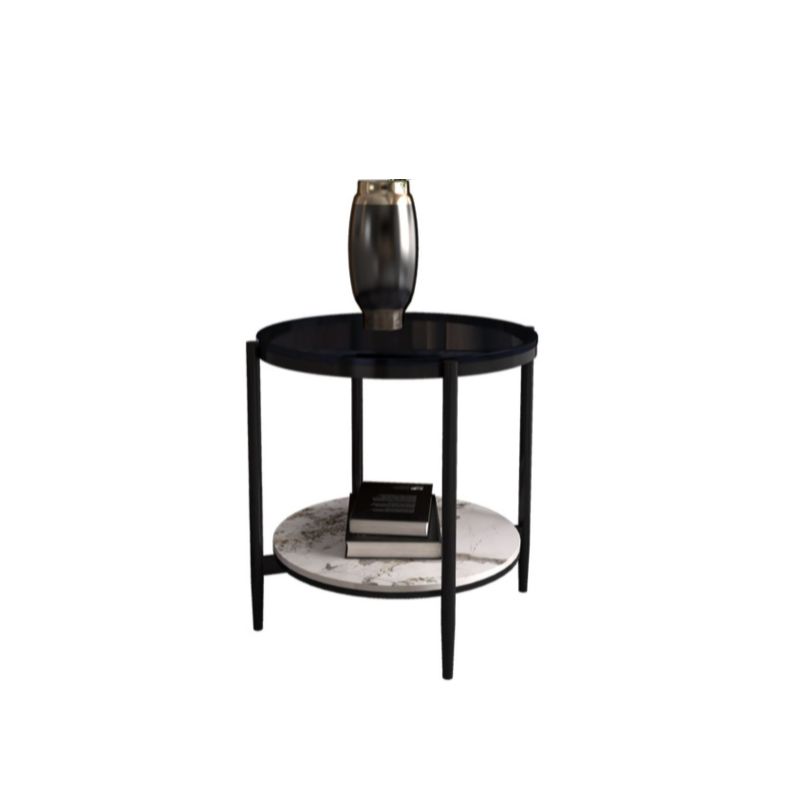Modernistic 4 Legs Round Double Tier Living Room Accent Side Table