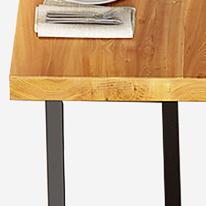 Pine Wood Top Dining Table Industrial Rectangle Table with Trestle Base in Black