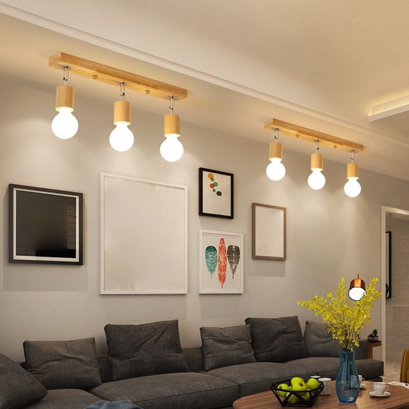 Geometric Shape Wood Vanity Sconce Light Modern Multi-Lights Vanity Mirror Lights in Brown