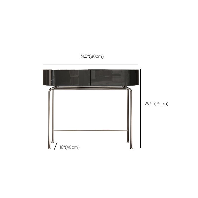 Modern Black Vanity Desk Glass Top Dressing Table with Lighted Mirror & Padded Stool