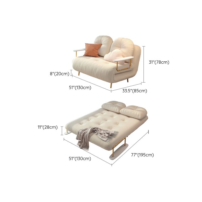 Glam White Futon and Mattress Square Arms Folding Futon Frame