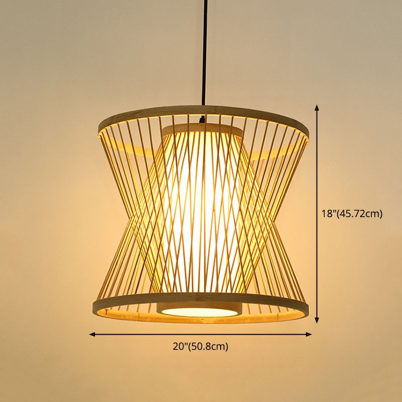 Natural Birdcage Pendant Light 1 Light Japanese Down Lighting for Home-stay