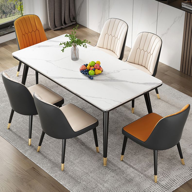 Simple Kitchen Standard Dining Table Sintered Stone Rectangle Dining Table with 4 Legs Base