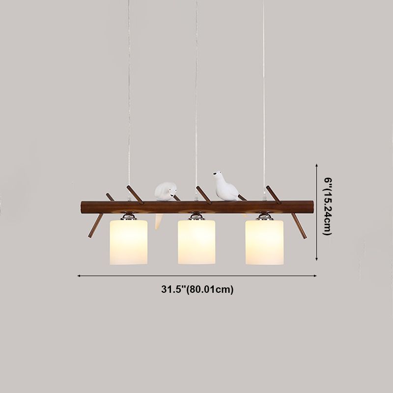 Modern Style Cylinder Island Lights White Glass 3-Light Pendant Lights