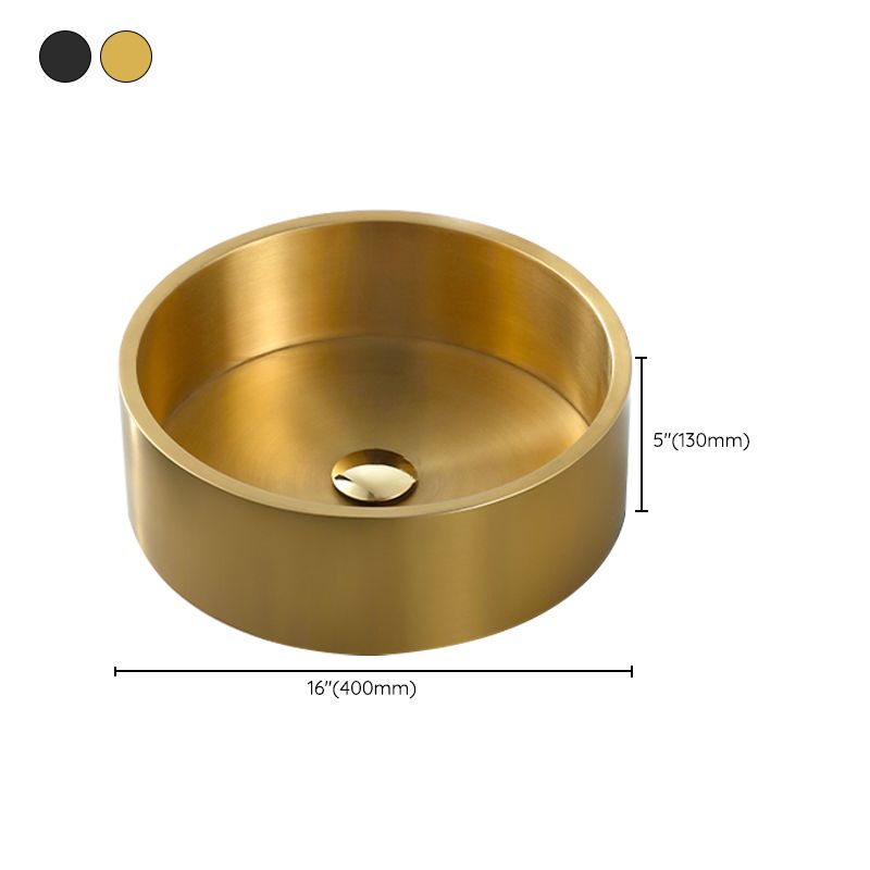 Modern Vessel Sink Round Metal with Basin and Faucet Vessel Lavatory Sink
