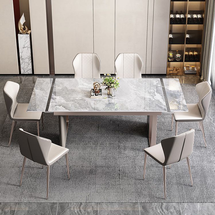 Minimalist Sintered Stone Extendable Dining Set Rectangle Kitchen Dining Set with Double Pedestal