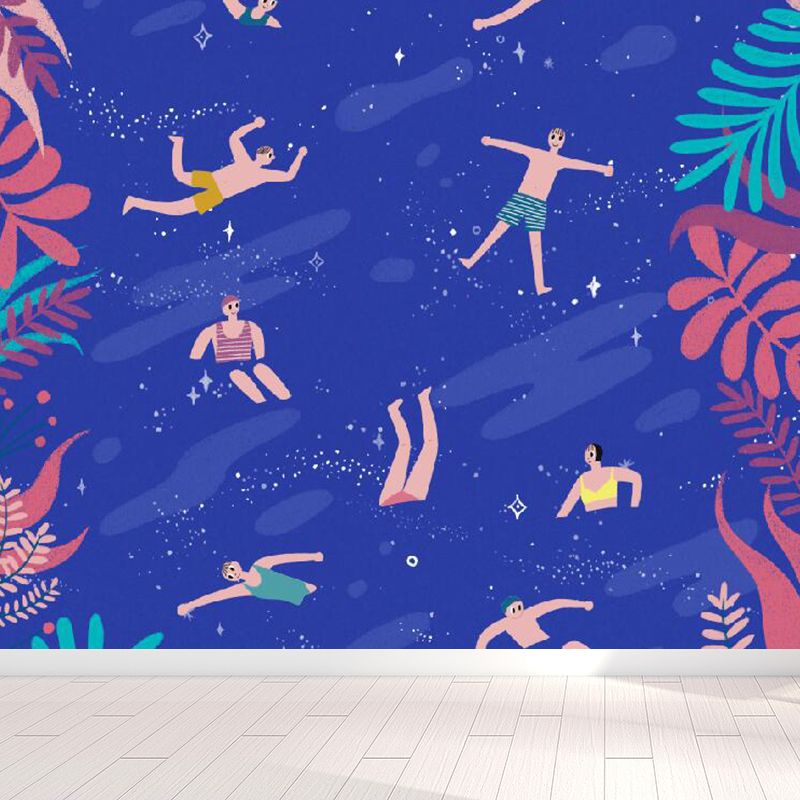 Contemporary Space and Figures Mural Decal Purple Dining Room Wall Decor, Personalized