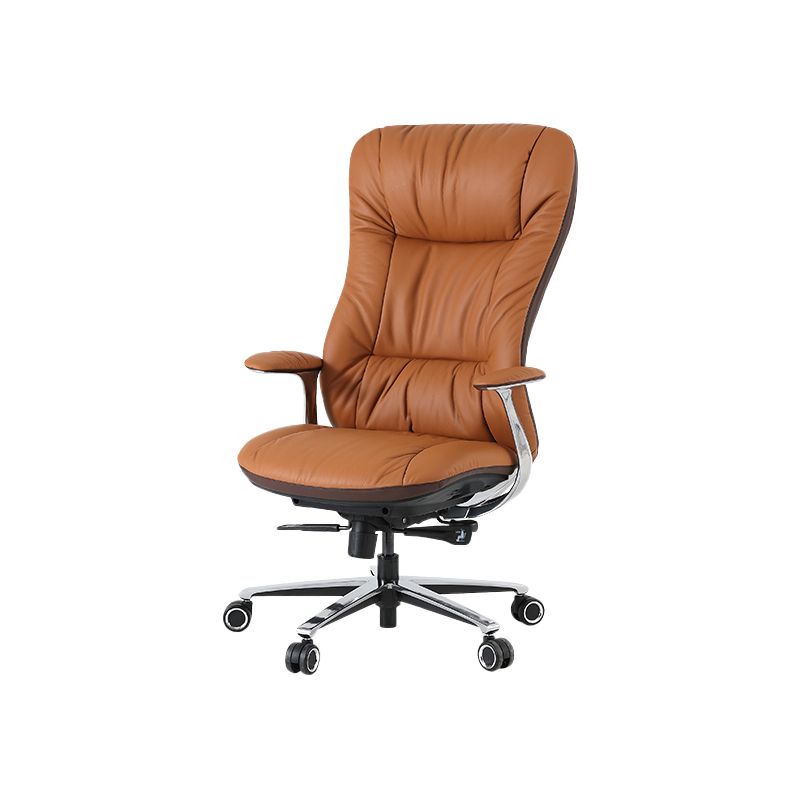 Padded Arms Desk Chair No Distressing Leather Ergonomic Chair with Wheels