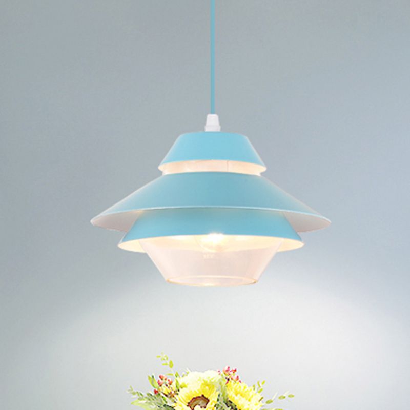 Macaron Stylish Flared Pendant Lighting Metallic 1-Light Living Room Hanging Ceiling Light in Blue/Green