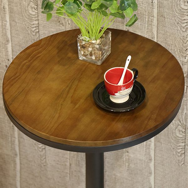 Industrial Black Metal Bar Table Wood 21.6"W Top Indoor Pedestal Bistro Table