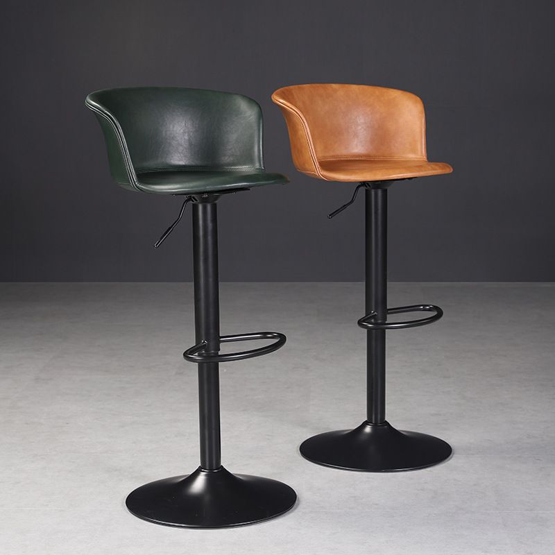 Contemporary Adjustable Height Barstool Faux Leather Swivel Barstool