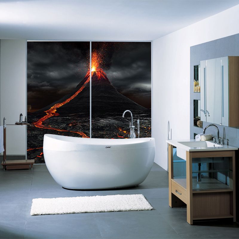 Volcano Eruption Wallpaper Mural Black Modern Style Wall Decor for Bedroom, Custom Made