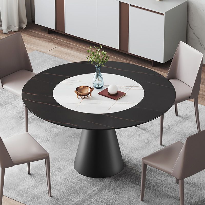 Modern 1/3/4/5 Pieces Black Dining Table Set with Sintered Stone Top Round Dinette Set