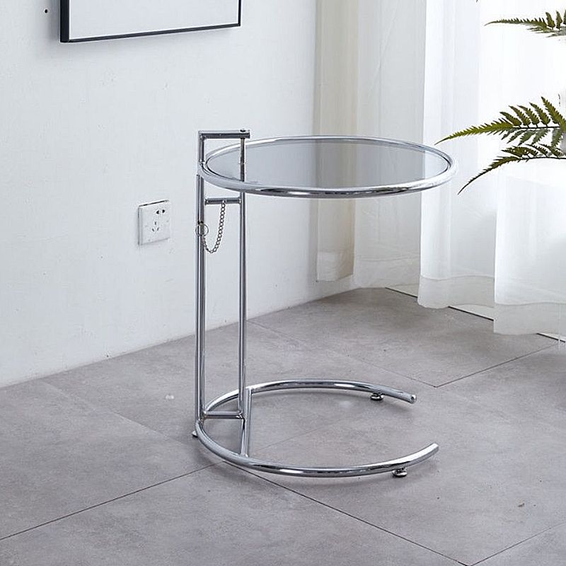 Lift-top Coffee Table Glass with Round Top and Stainless Steel Base