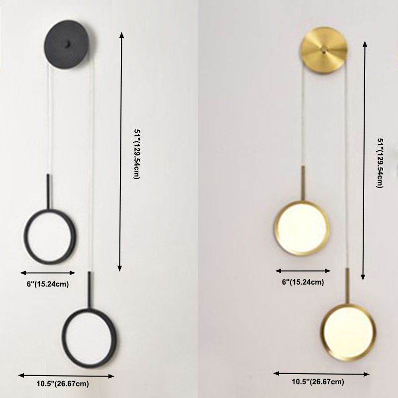 Circular Mirror Wall Hanging Light Creative Nordic Metal 2-Light LED Bedroom Wall Lamp