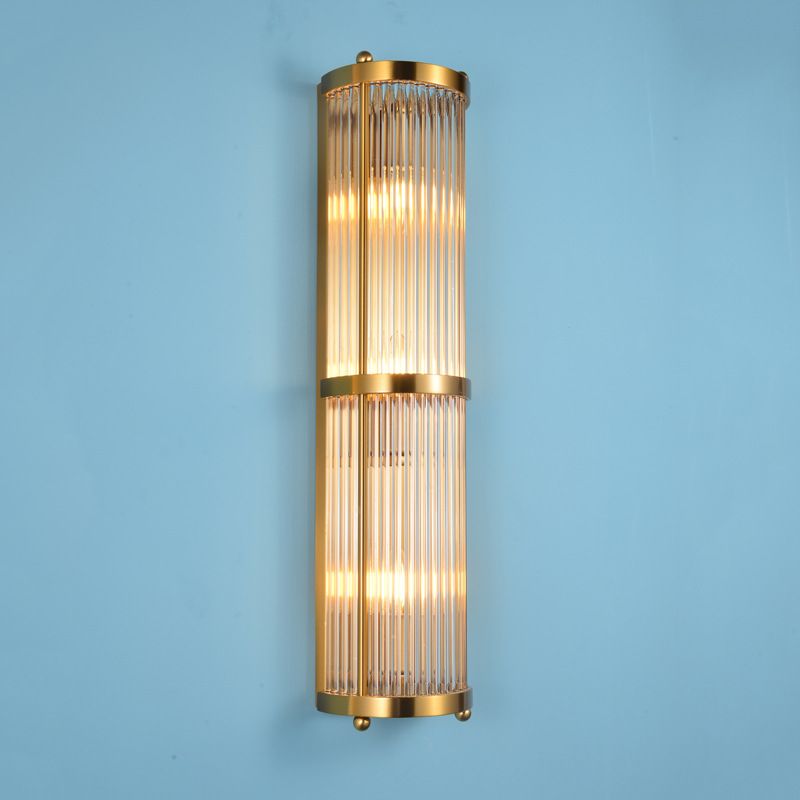Luci di applique cilindriche in cristallo chiaro in stile moderno a 2 luci a muro di montaggio in oro