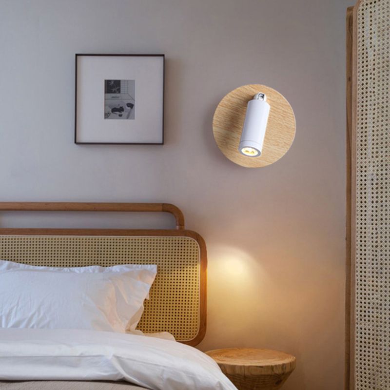 Single Contemporary Black/White Wall Mounted Sconce Shaded Wooden Wall Light