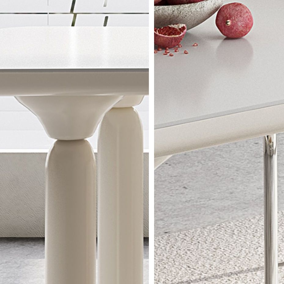 White Rectangle Dining Table Stone and Solid Wood Dining Table with 4 Legs