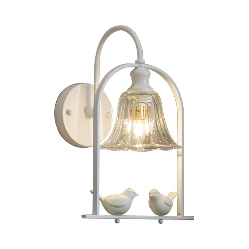 Creatief Bell SCONCE Licht met vogel decor 1 licht transparant glazen LED -wandlamp voor balkon