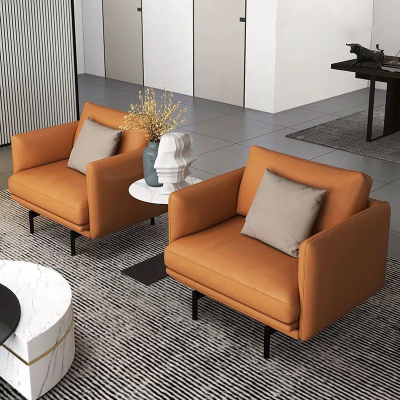 Modern Style Square Armrest Sponge Seat Filled with Leather & Leather Orange Sofa