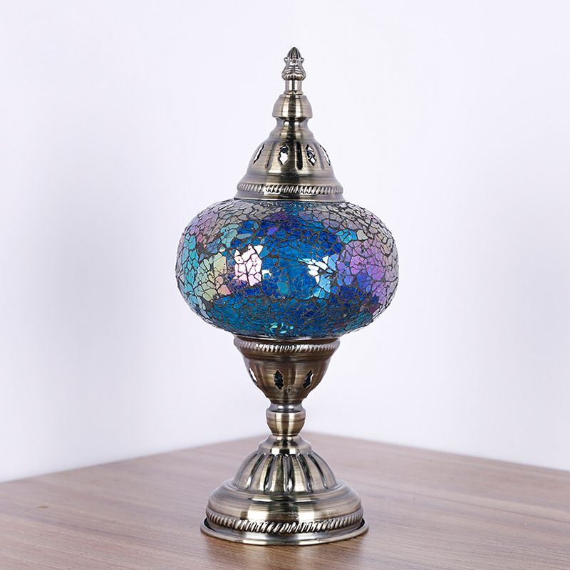 Nickel Tower Nachttisch leichter Mittelmeer im Stil Rot/Blau Buntglas 1 Kopf Schlafzimmer Tischlampe