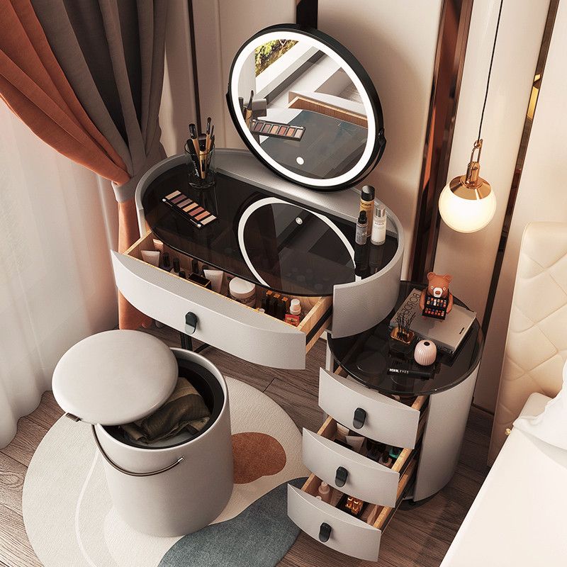 Glass Top Makeup Vanity Desk Lighted Mirror Vanity Dressing Table Set