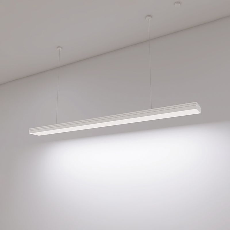 Black Aluminum Island Light Fixture Modern 1-Light Office Hanging Lamp with Plastic Shade