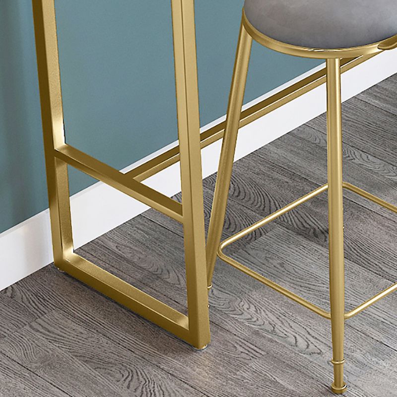 Glam Rectangle Faux Marble Pub Bar Table Iron Bar Dining Table with Trestle Pedestal