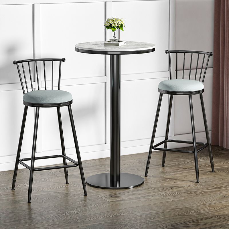 Modern Round Bar Dining Table Indoor White Top Bar Height Pub Table Metal Base in Black