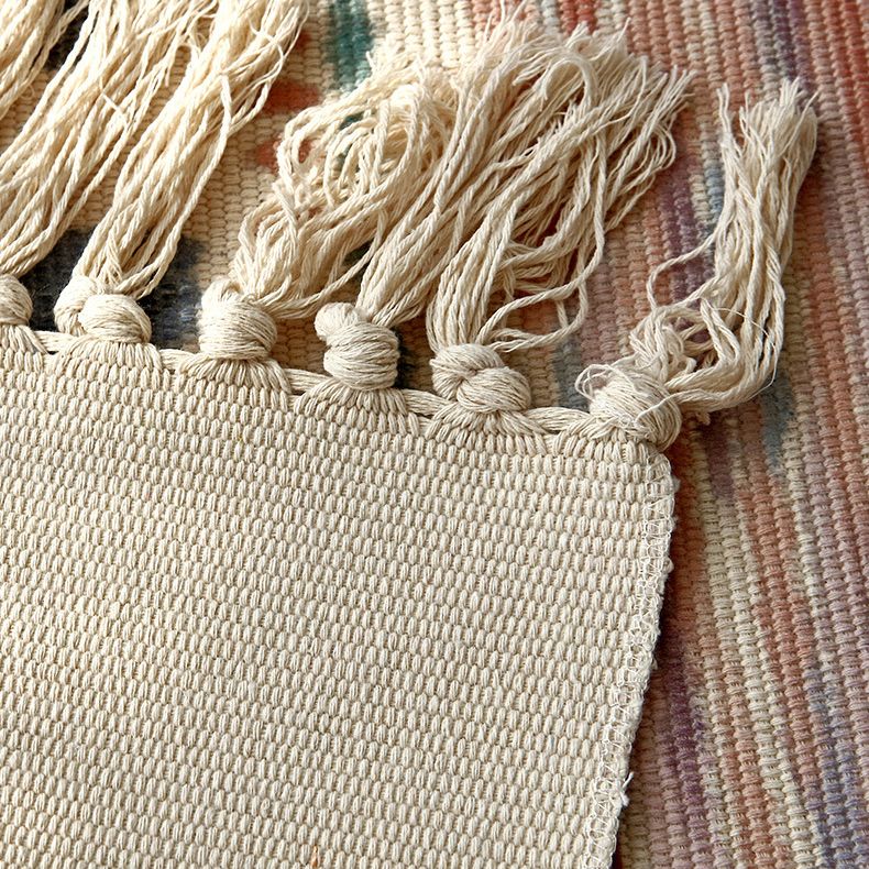 Victorian Boho-Chic Teppich mit Fransen mehrfarbiger Baumwollmischteppich Easy Care Teppich für Wohnzimmer
