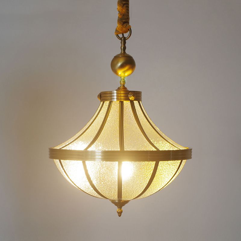 Jar -Anhänger Kronleuchter traditionelles gefrostetes Glas 3 Lampenmessing -Messing -Lampe für Schlafzimmer