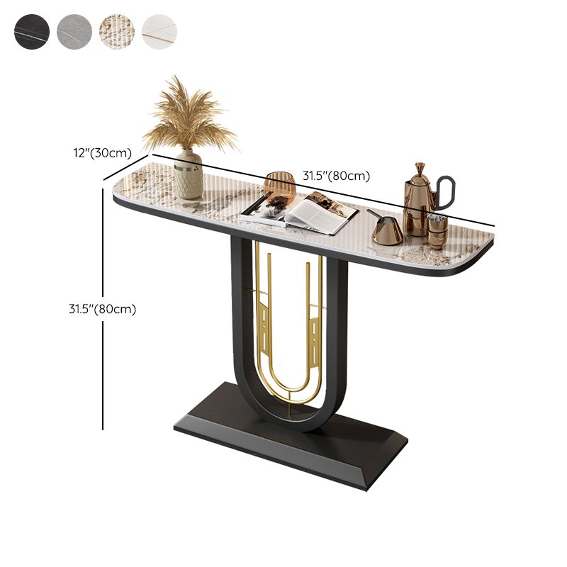 Half Moon Console Table Antique Finish Console Sofa Table in Stone