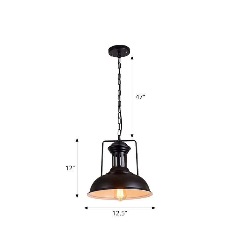 Éclairage de suspension de bol de pendentif de plafond noir en fer.