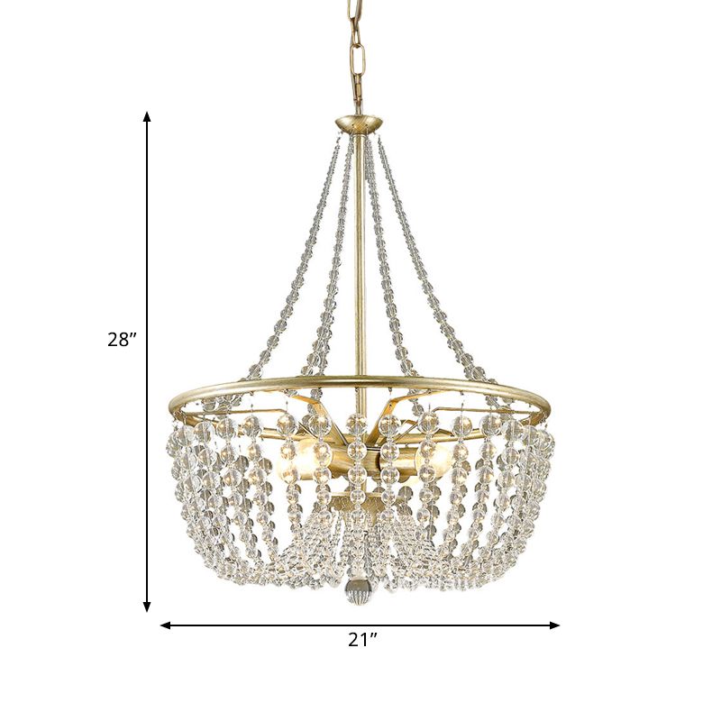 4 Köpfe Decke Kronleuchter moderner Wohnzimmer Hanging Light Kit mit Korbkristallschatten in Gold