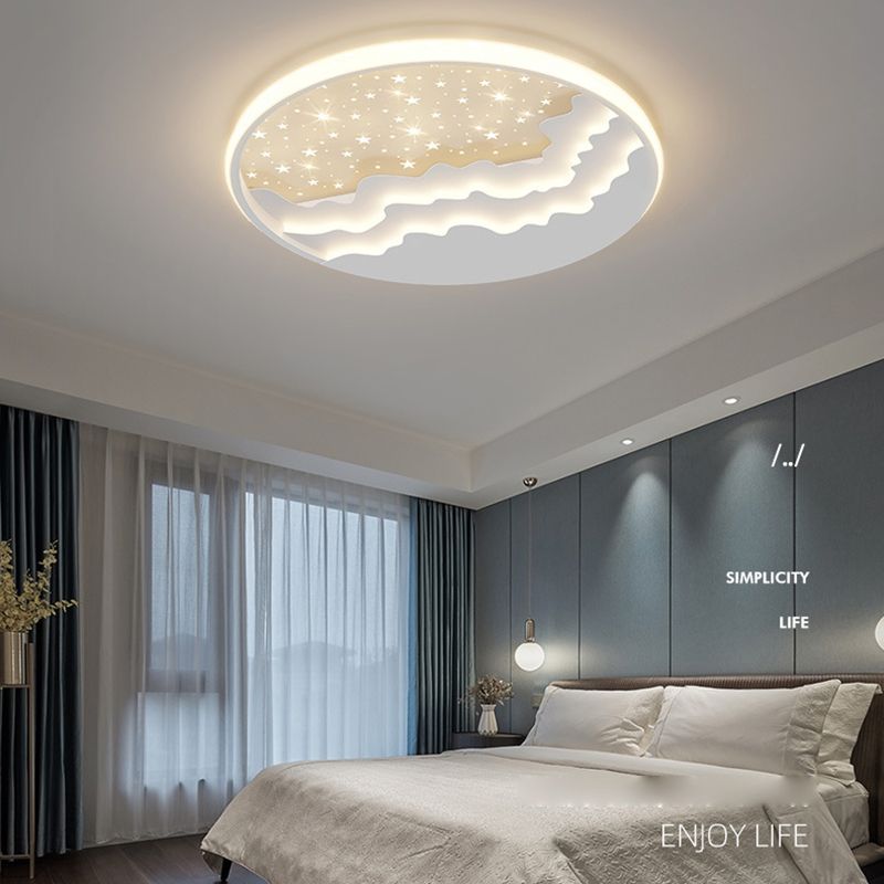 Round Flush Mount Light Modern LED Ceiling Light Fixture with Metal Shade for Bedroom